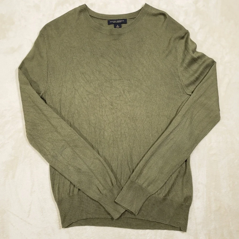 Banana Republic Silk Cashmere Sweater Mens Small Olive Green Crewneck